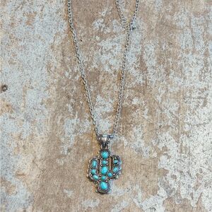 Silver and Turquoise Cactus Necklace